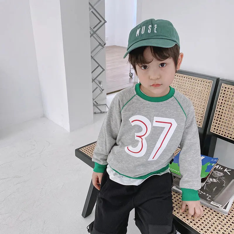 Children"s clothing wholesale autumn new children"s Round Neck Sweater Girl Baby 37 letter color matching Korean boys" sweater null