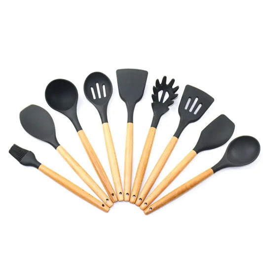 9-piece set of wooden handle kitchenware null