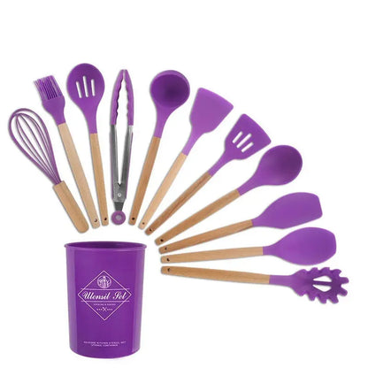 Silicone Kitchenware With Wooden Handle null