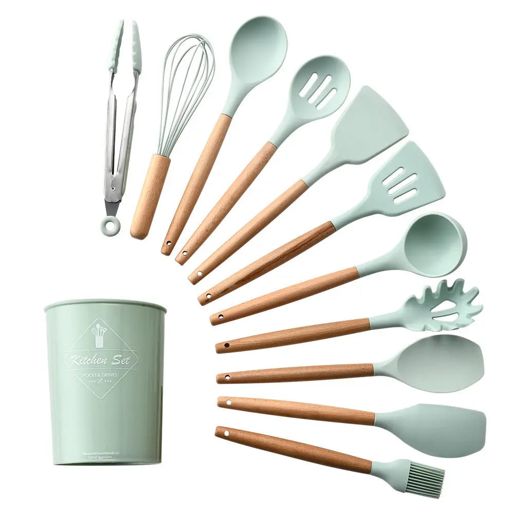 Silicone Kitchenware With Wooden Handle null