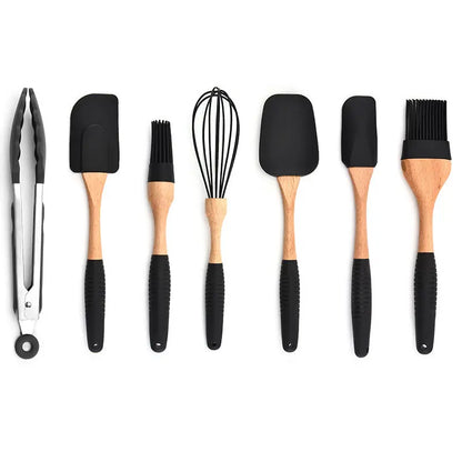 Kitchen Baking Gadgets Wooden Handle Silicone Kitchenware Storage null