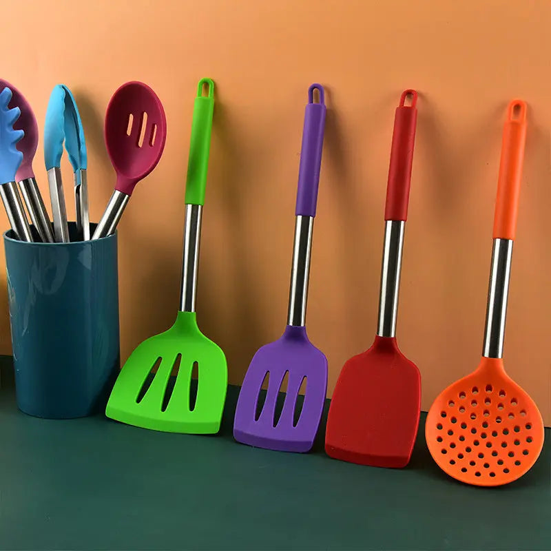 Color Silicone Kitchenware Set Silicone Cooking Shovel Spoon 14 Sets Of Kitchenware null