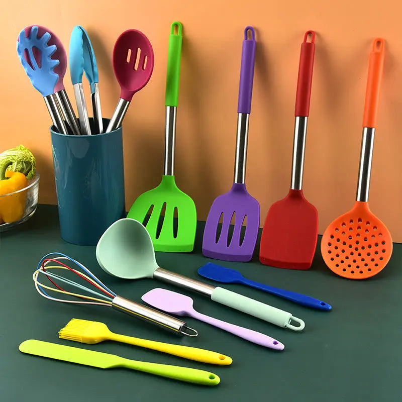 Color Silicone Kitchenware Set Silicone Cooking Shovel Spoon 14 Sets Of Kitchenware null