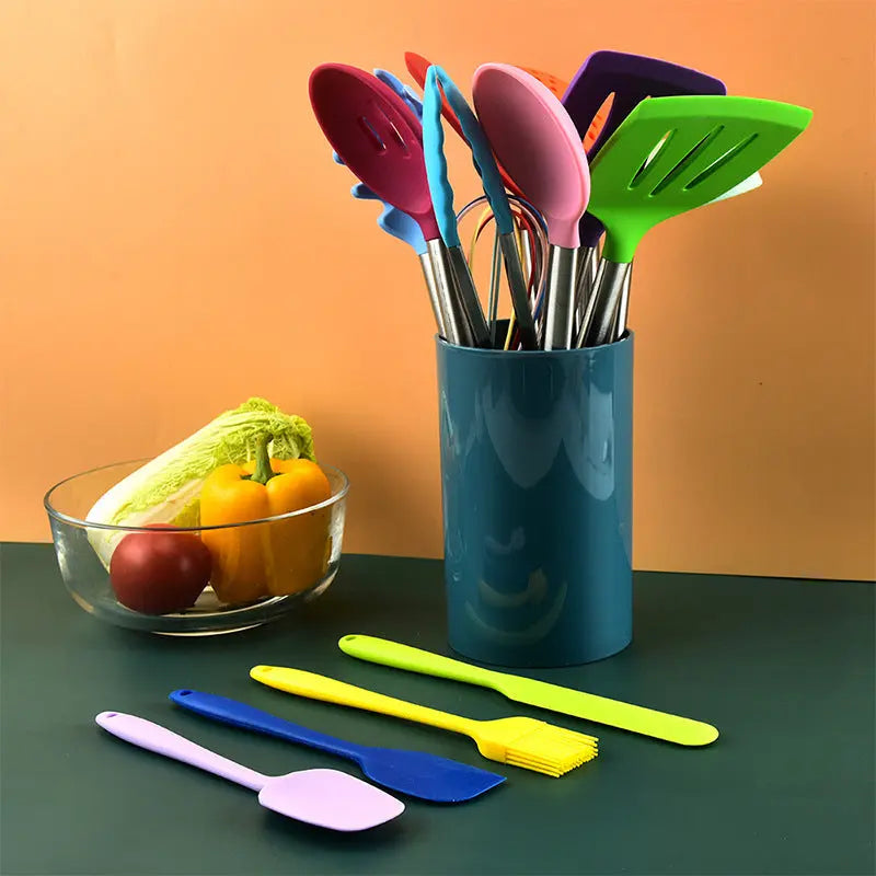 Color Silicone Kitchenware Set Silicone Cooking Shovel Spoon 14 Sets Of Kitchenware null