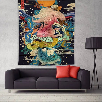 Ukiyo-e Japanese Style Living Room Tapestry Wave Tapestry Decoration null