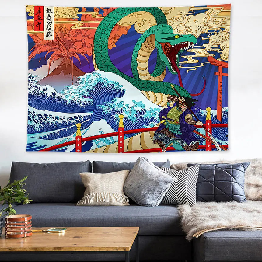 Ukiyo-e Japanese Style Living Room Tapestry Wave Tapestry Decoration null