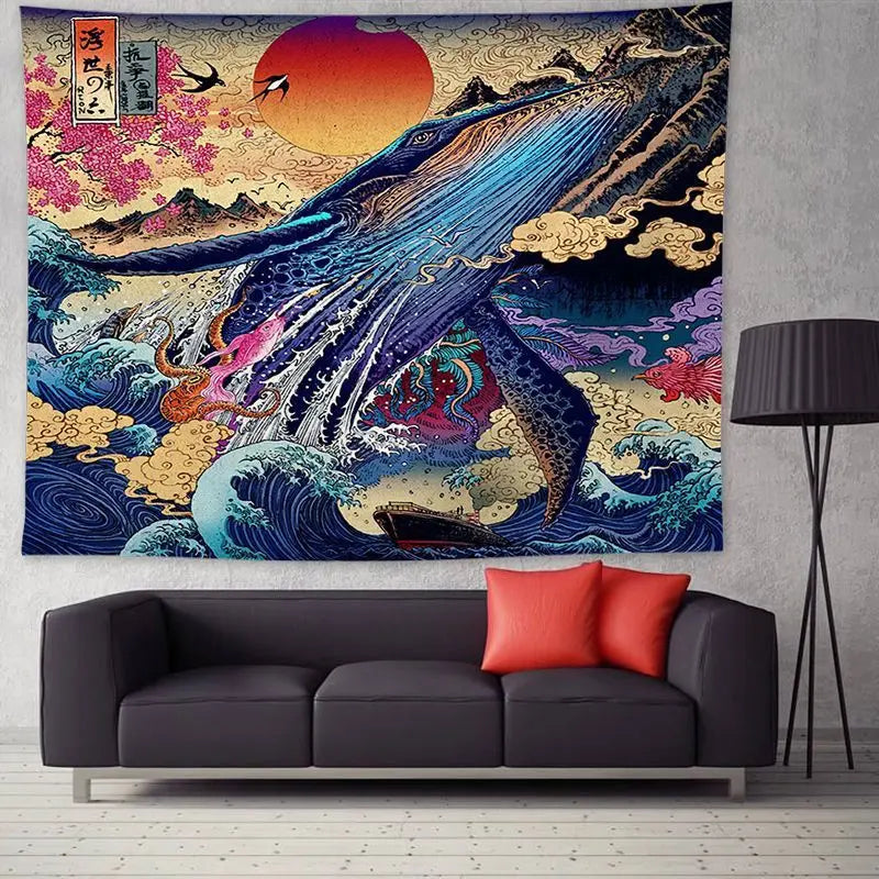 Ukiyo-e Japanese Style Living Room Tapestry Wave Tapestry Decoration null