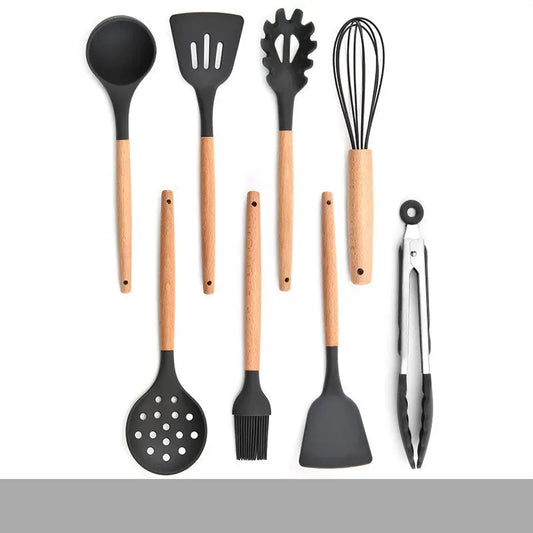 Silicone Kitchenware Set With Wooden Handle null