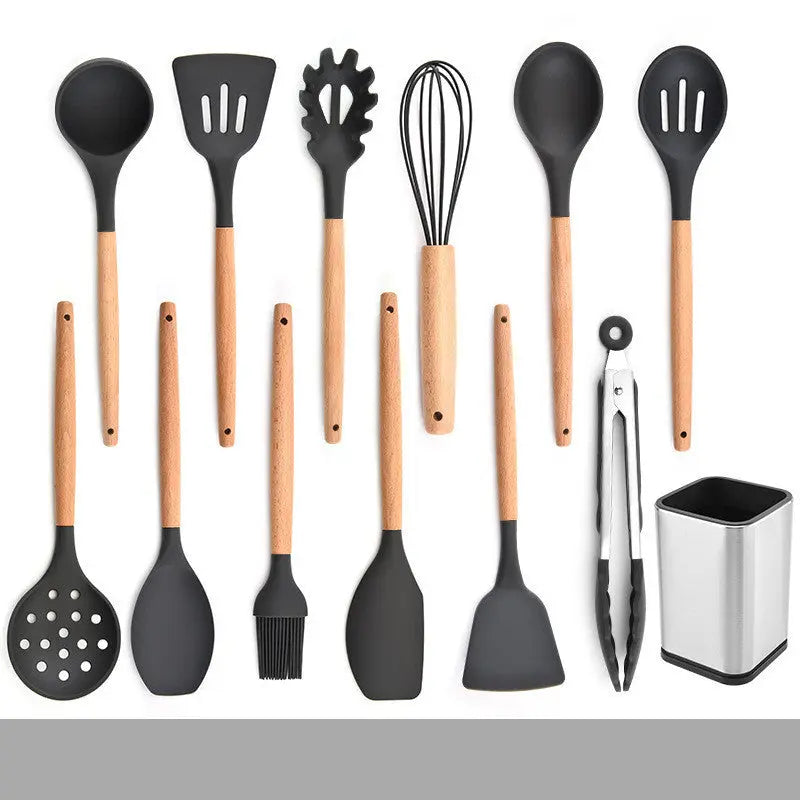 Silicone Kitchenware Set With Wooden Handle null