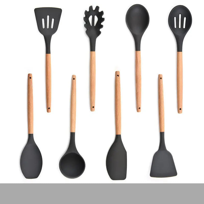 Silicone Kitchenware Set With Wooden Handle null