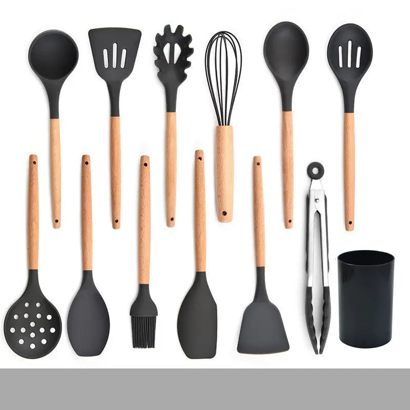 Silicone Kitchenware Set With Wooden Handle null