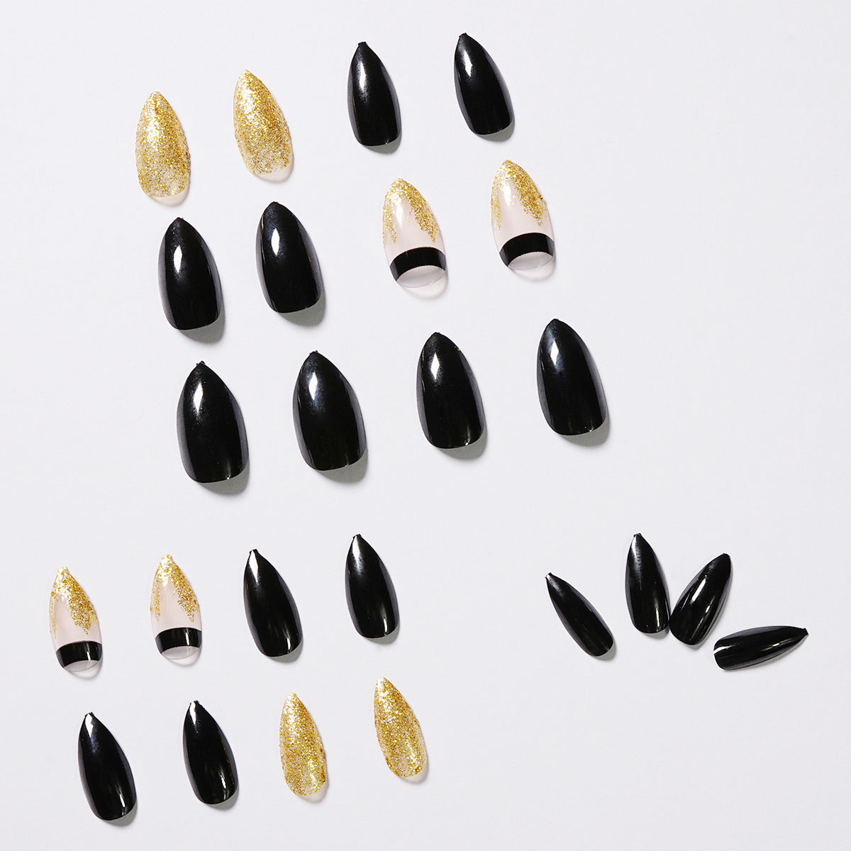 Black Gold Glitter Pointed Wear Nail Art Finished Fake Nails null Black Gold Glitter Pointed Wear Nail Art Finished Fake Nails Black Gold Glitter Pointed Wear Nail Art Finished Fake Nails