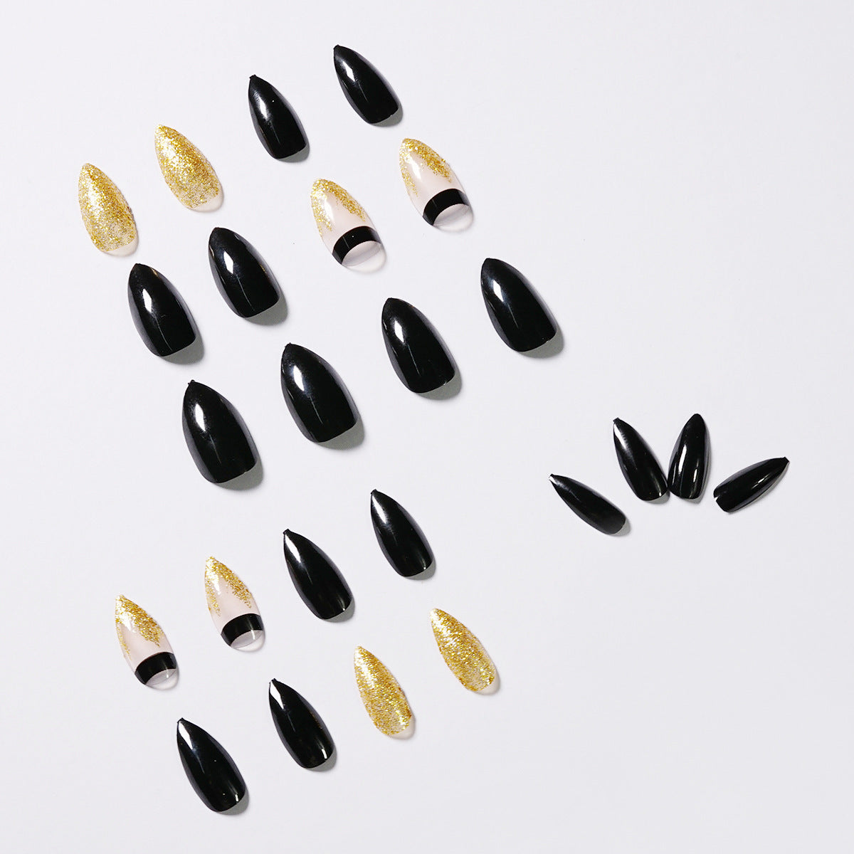 Black Gold Glitter Pointed Wear Nail Art Finished Fake Nails null Black Gold Glitter Pointed Wear Nail Art Finished Fake Nails Black Gold Glitter Pointed Wear Nail Art Finished Fake Nails