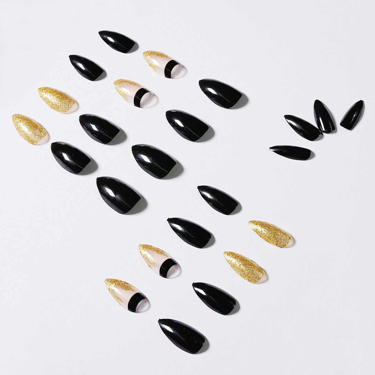 Black Gold Glitter Pointed Wear Nail Art Finished Fake Nails null Black Gold Glitter Pointed Wear Nail Art Finished Fake Nails Black Gold Glitter Pointed Wear Nail Art Finished Fake Nails