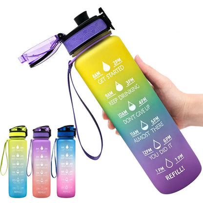 1L Tritan Water Bottle With Time Marker Bounce Cover Motivational Water Bottle Cycling Leakproof Cup For Sports Fitness Bottles null