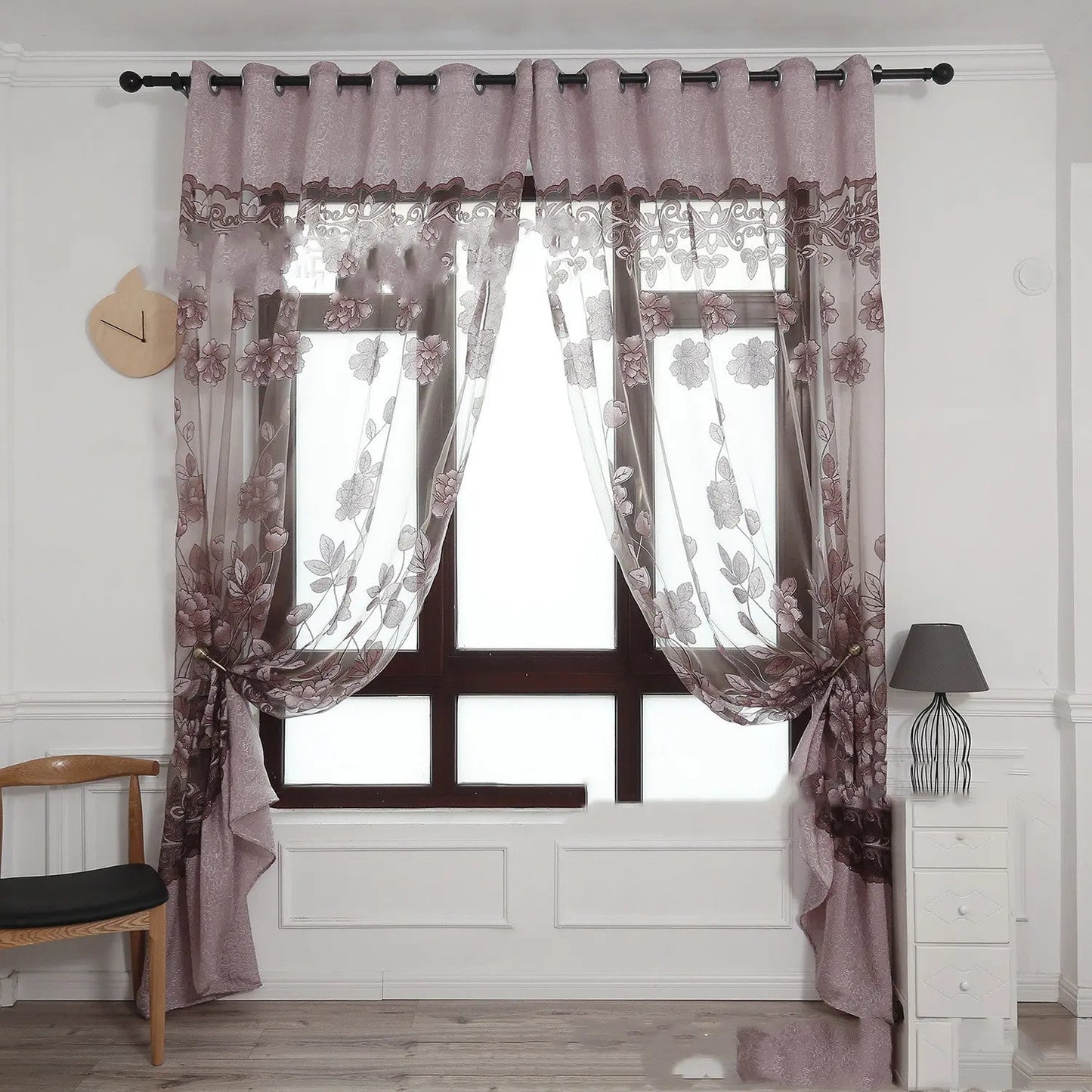 Modern and simple flower blooming rich and honorable big peony jacquard burnt-out window screen curtain null