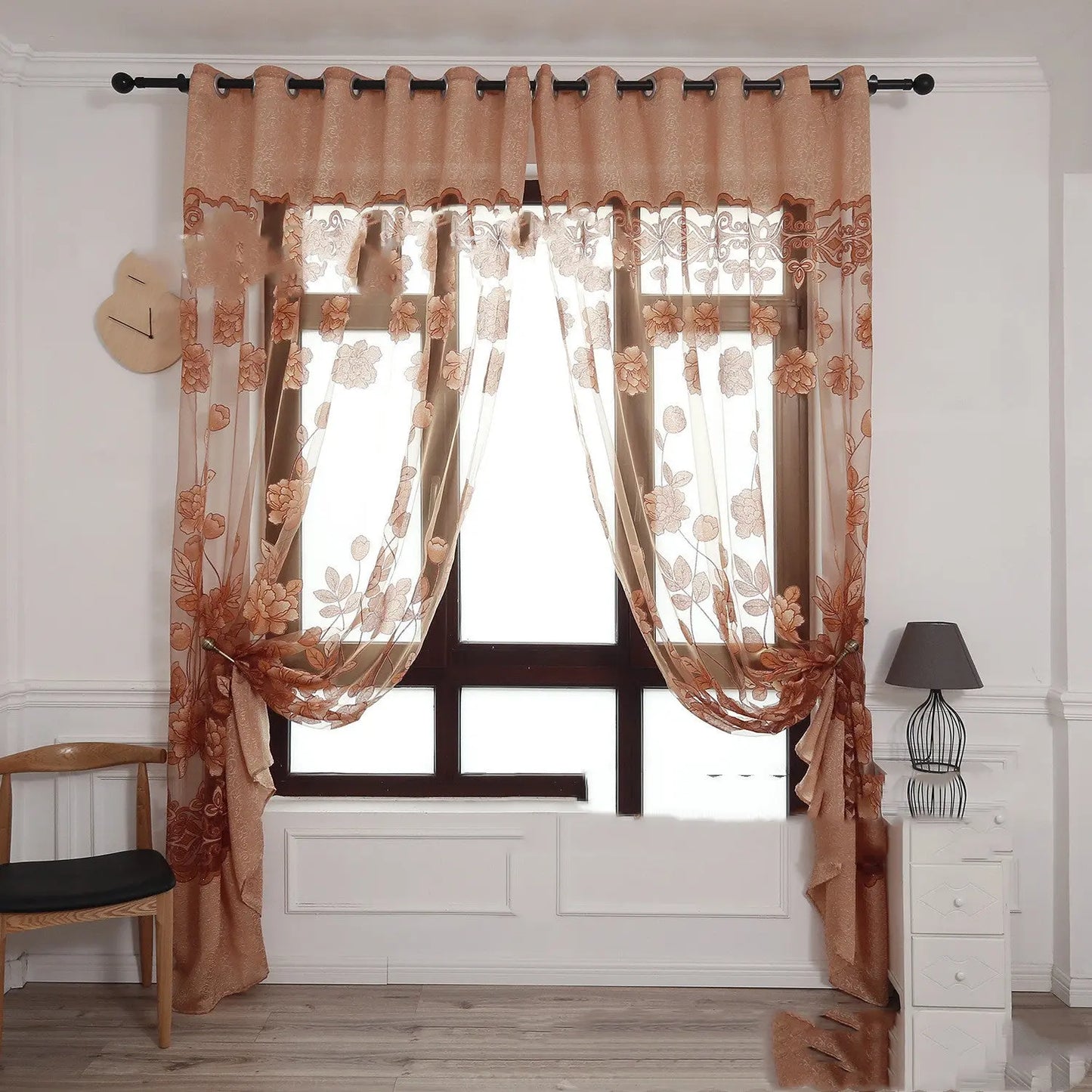 Modern and simple flower blooming rich and honorable big peony jacquard burnt-out window screen curtain null