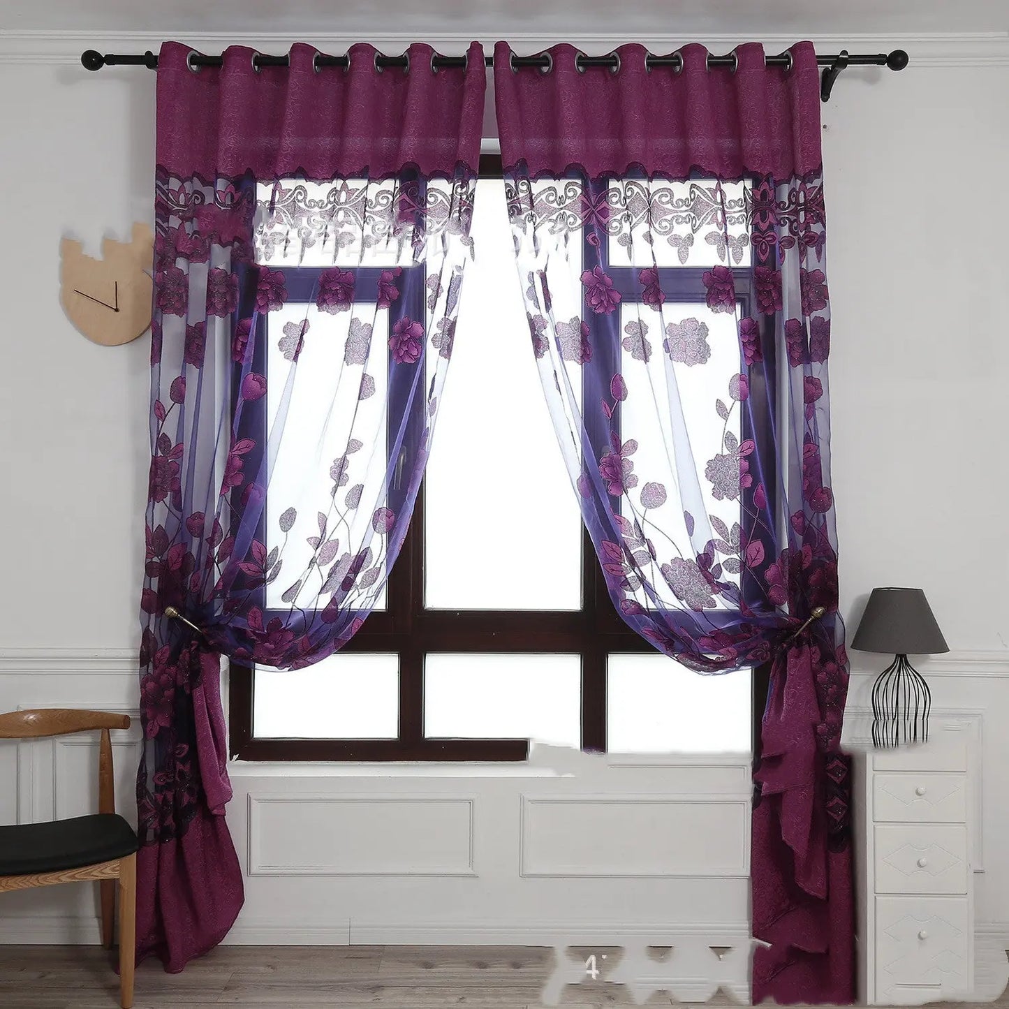 Modern and simple flower blooming rich and honorable big peony jacquard burnt-out window screen curtain null