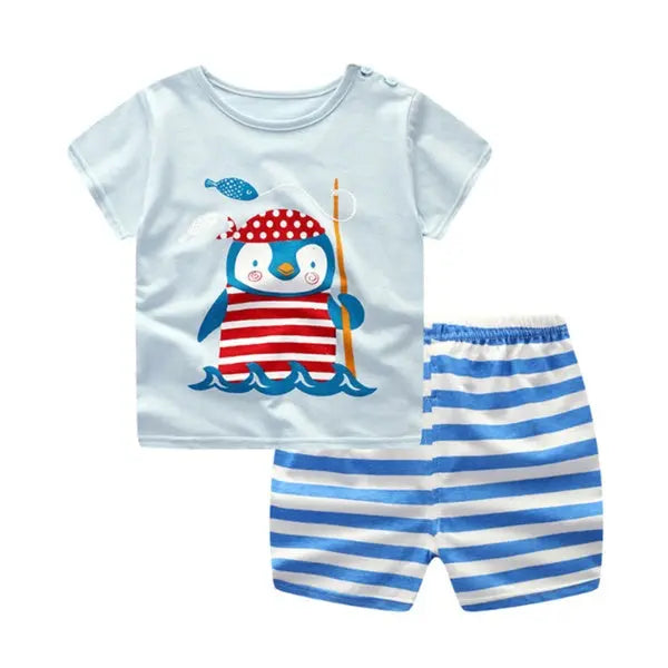 Cartoon Clothing Baby Boy Summer Clothes T-shirt Baby Girl Casual Clothing Sets null