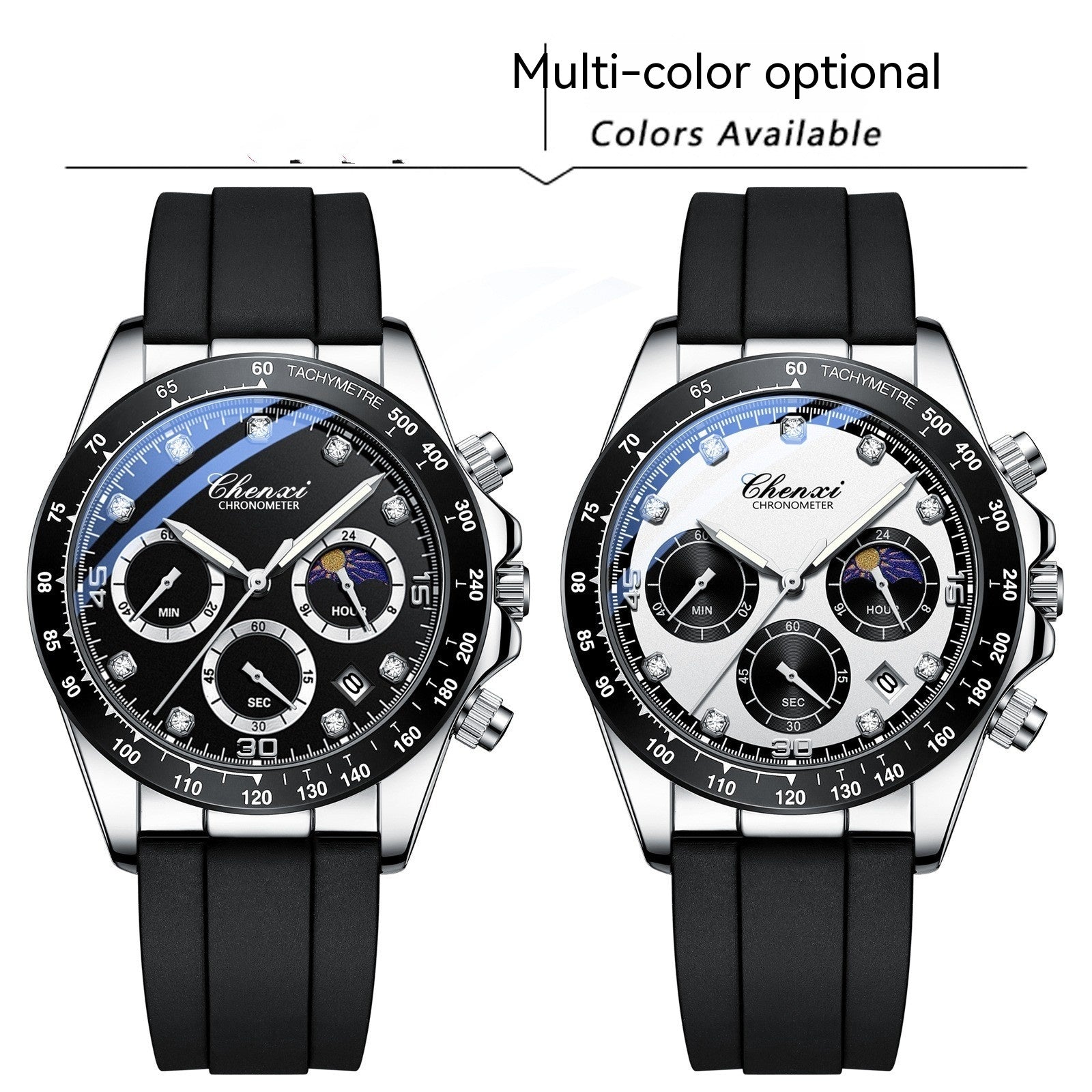 Multi-functional Silicone Band Watch Men's Three Eyes And Six Needles null Multi-functional Silicone Band Watch Men's Three Eyes And Six Needles