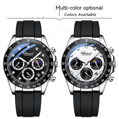 Multi-functional Silicone Band Watch Men's Three Eyes And Six Needles null Multi-functional Silicone Band Watch Men's Three Eyes And Six Needles