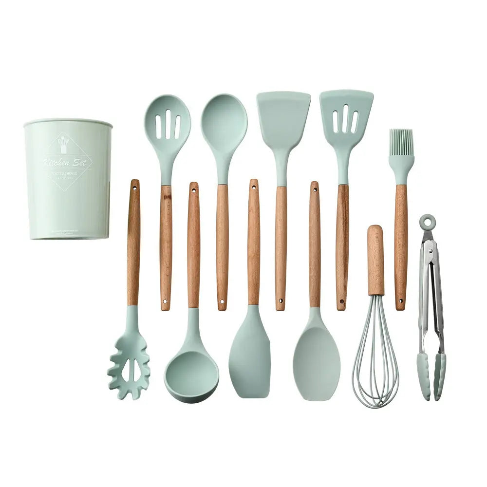 Silicone Kitchenware With Wooden Handle null