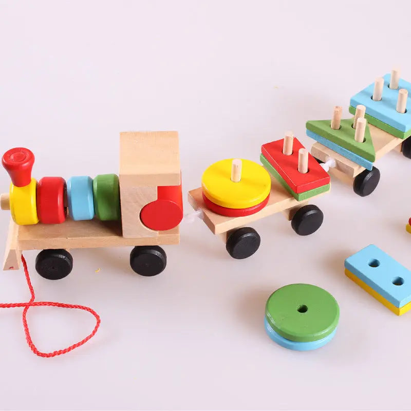 Wooden Train Three-section Tractor Toy Children's Intelligence Puzzle Toys Educational Toys null