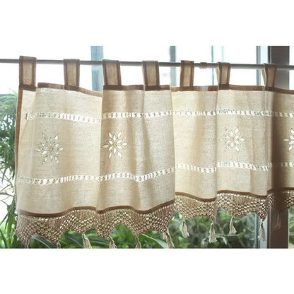 Old Coarse Cotton Linen Crochet Coffee Rod Curtain null