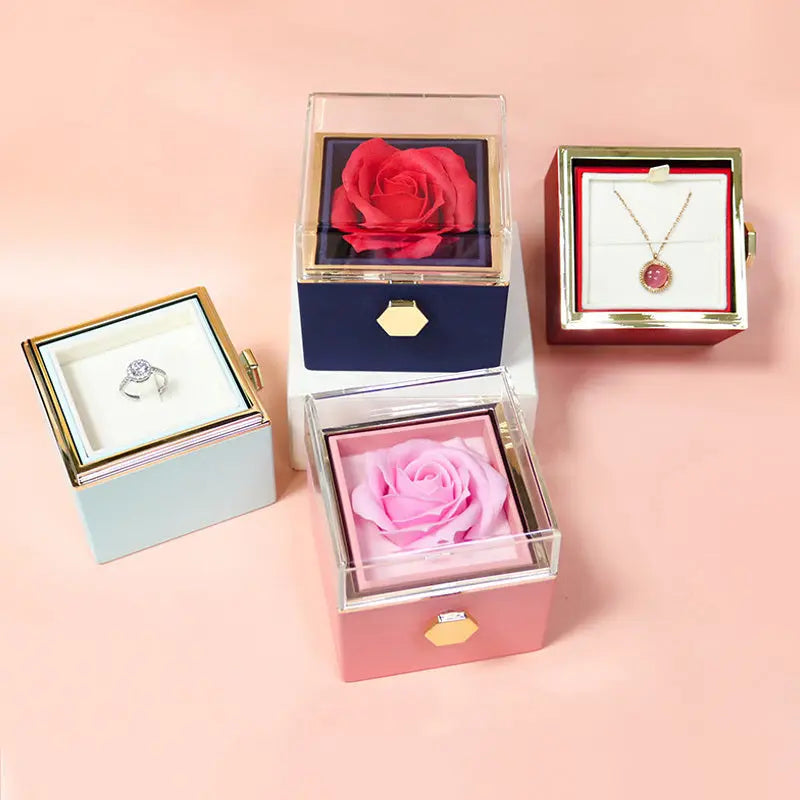 Rotating Soap Flower Rose Gift Box Creative Rotating Rose Jewelry Packaging Box Valentine's Day Gift For Women null