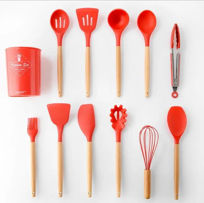 Silicone Kitchenware With Wooden Handle null