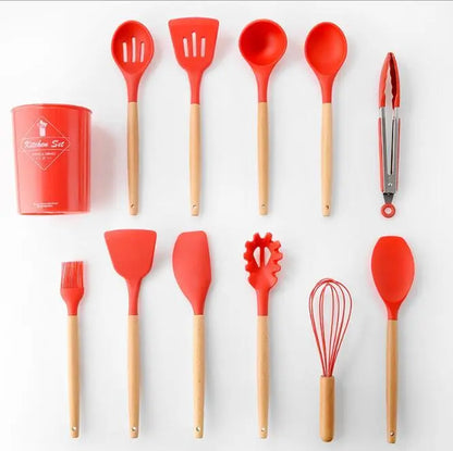 Silicone Kitchenware With Wooden Handle null