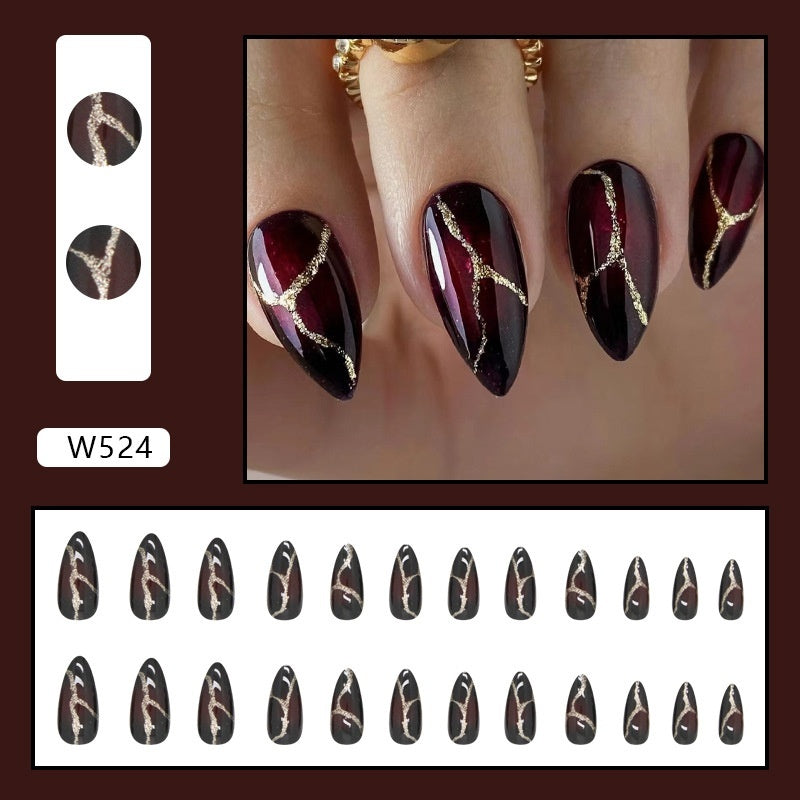 Fake Nails Gold Powder Stone Pattern Dark Red Wear null Fake Nails Gold Powder Stone Pattern Dark Red Wear Fake Nails Gold Powder Stone Pattern Dark Red Wear