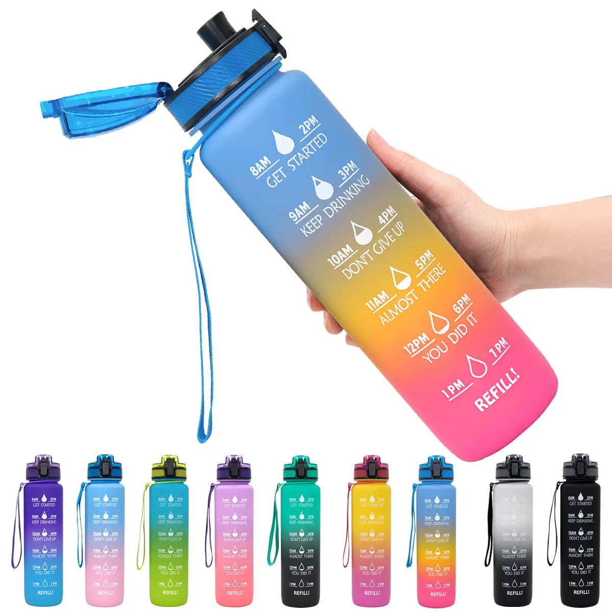 1L Tritan Water Bottle With Time Marker Bounce Cover Motivational Water Bottle Cycling Leakproof Cup For Sports Fitness Bottles null