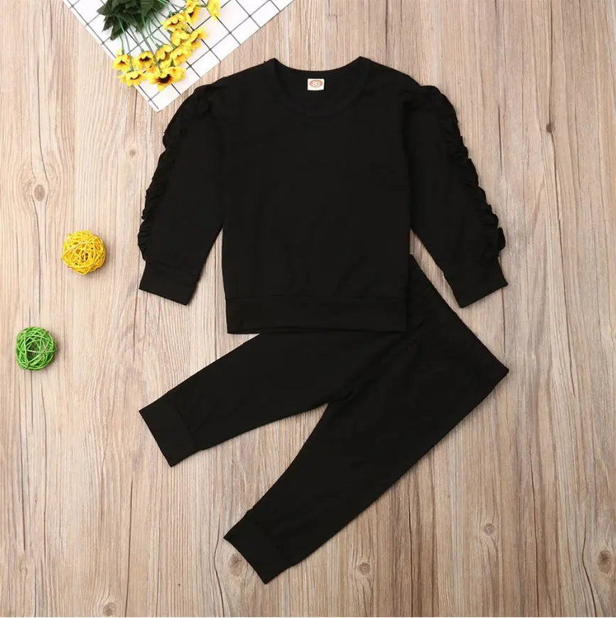 Newborn Baby Boys Girls Ruffles Jumper Solid Long Sleeve Sweatshirt Tops Pants Infant Kids 2Pcs Outfits Clothes Set Fall Clothes null