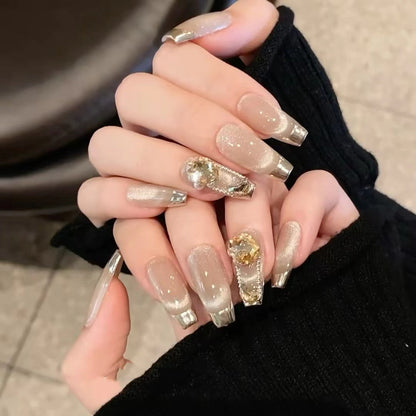 Temperament Cat Eye Champagne French Nails null Temperament Cat Eye Champagne French Nails Temperament Cat Eye Champagne French Nails