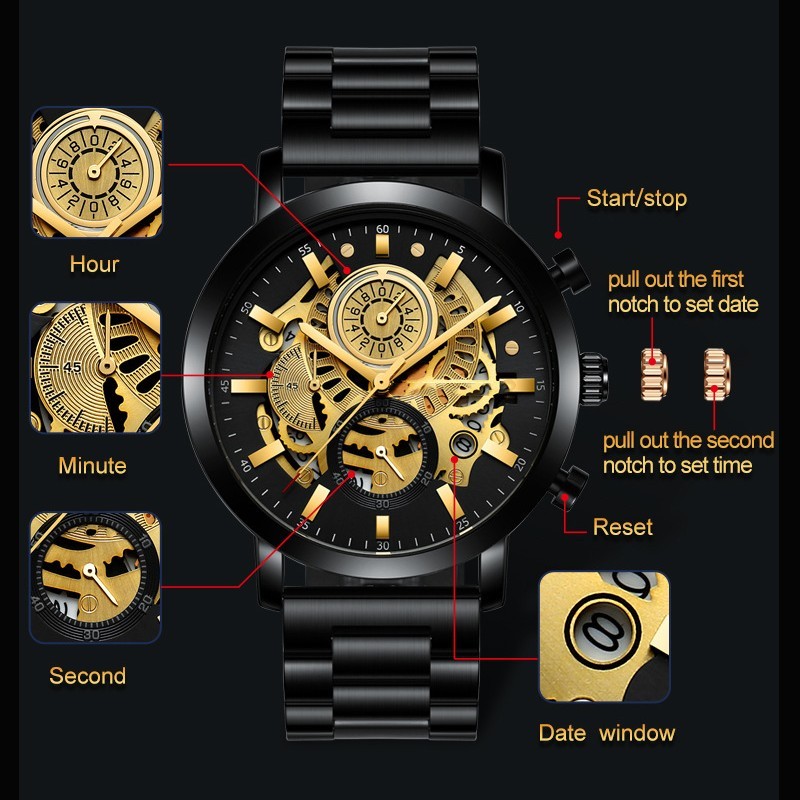 Men's Multi-functional Calendar Watch Hollowed Out null Men's Multi-functional Calendar Watch Hollowed Out