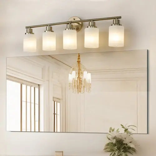 5 Lamps Gold Bathroom Vanity Lamp, Frosted Glass Shade, Modern Wall Mounted Lighting - No Bulbs Unavailable Platforms- Temu null