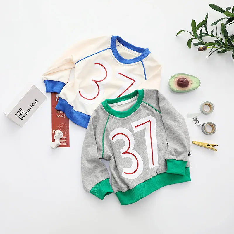 Children"s clothing wholesale autumn new children"s Round Neck Sweater Girl Baby 37 letter color matching Korean boys" sweater null