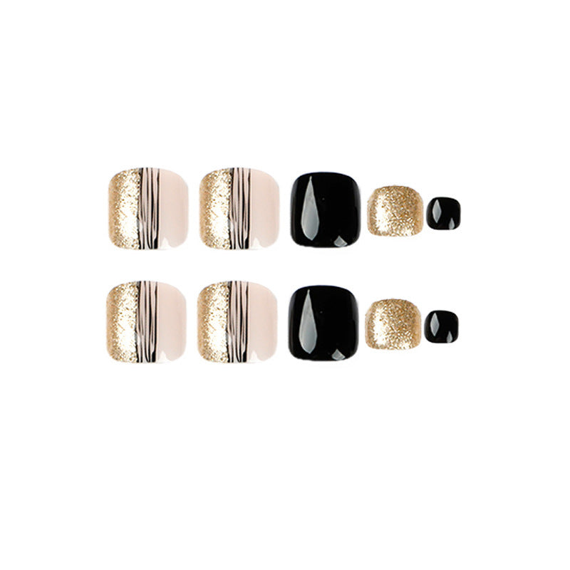 Women's Fashion Black Line Gold Powder Wear Manicure Nails null Women's Fashion Black Line Gold Powder Wear Manicure Nails Women's Fashion Black Line Gold Powder Wear Manicure Nails