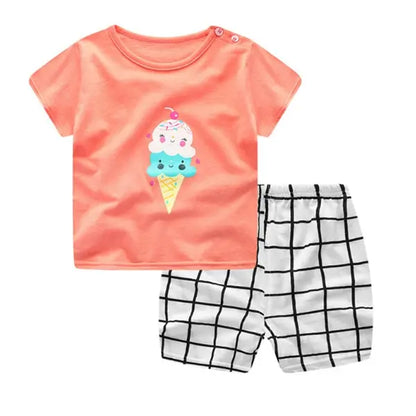 Cartoon Clothing Baby Boy Summer Clothes T-shirt Baby Girl Casual Clothing Sets null