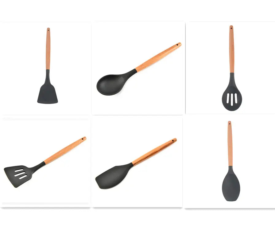 9-piece set of wooden handle kitchenware null