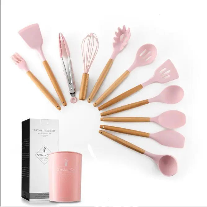 Silicone Kitchenware With Wooden Handle null