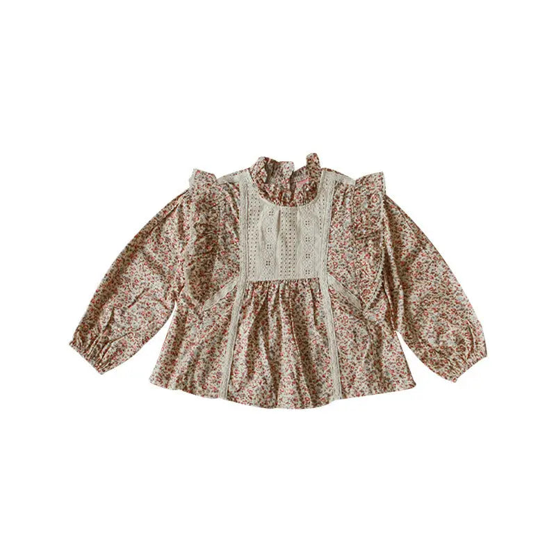 Clothing Children Girls Stitching Western Style Floral Blouse null