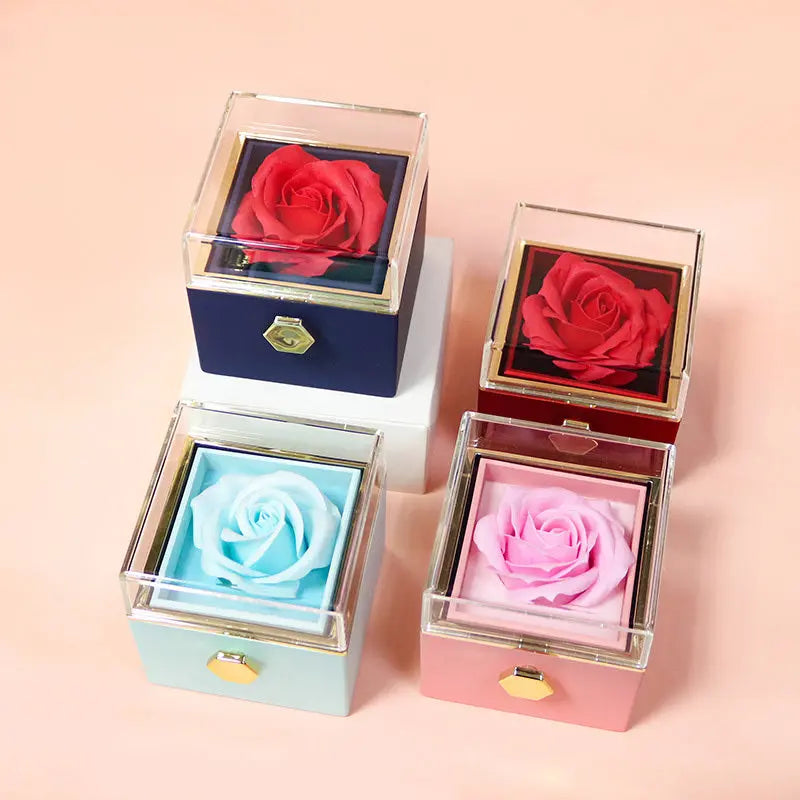 Rotating Soap Flower Rose Gift Box Creative Rotating Rose Jewelry Packaging Box Valentine's Day Gift For Women null