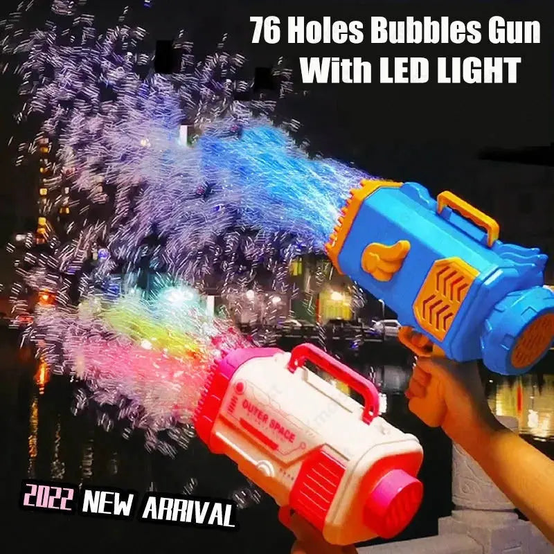 Bubble Gun Rocket 69 Holes Soap Bubbles Machine Gun Shape Automatic Blower With Light Toys For Kids Pomperos null