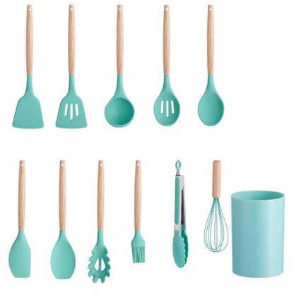 12-piece Silicone Kitchenware With Wooden Handle null