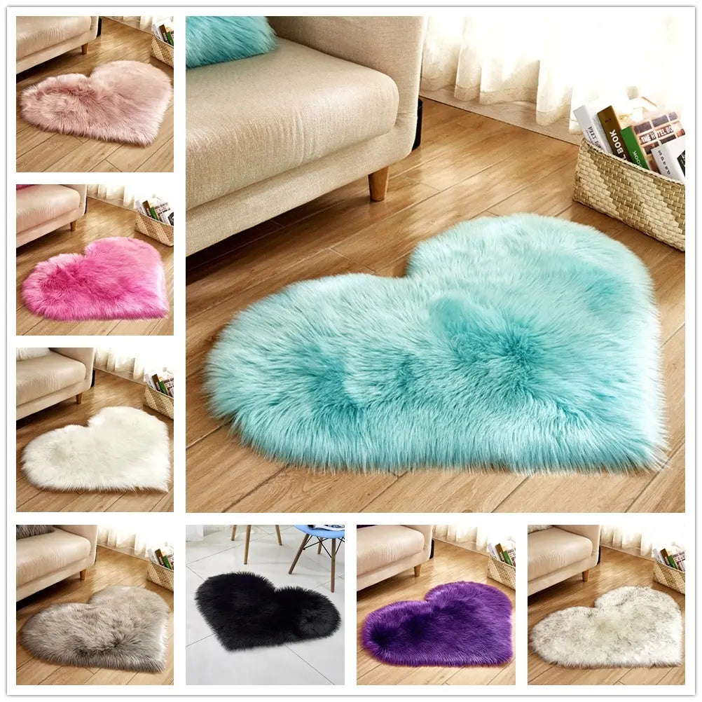 Plush Heart Shaped Carpet Non-Slip Mat Fluffy Rug Floor Mat Blanket Sofa Cushion Foot Pad Carpets For Living Room Home Decor null