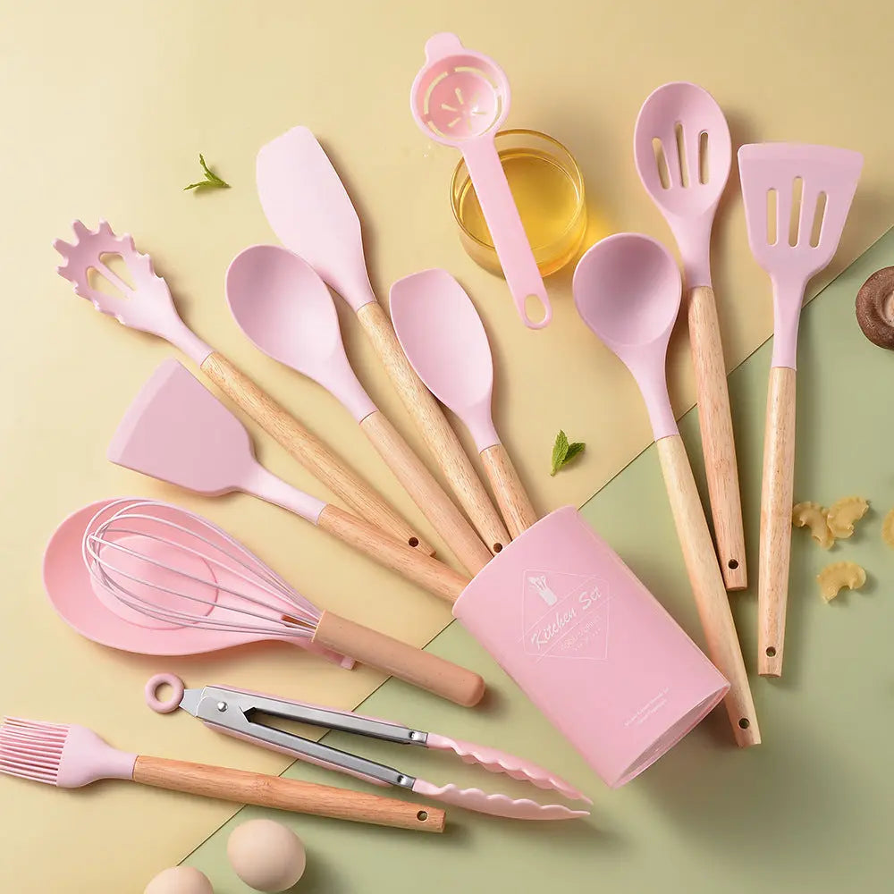 Silicone Kitchenware With Wooden Handle null