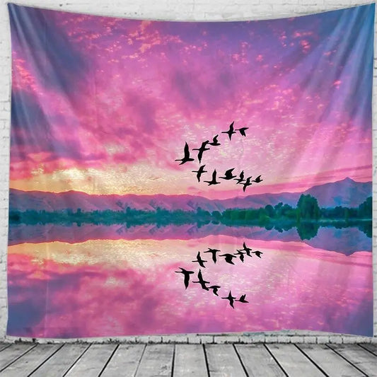 Printed Sky Bird Tapestry Multifunctional Tapestry Sitting Blanket Wall-mounted Beach Towel null