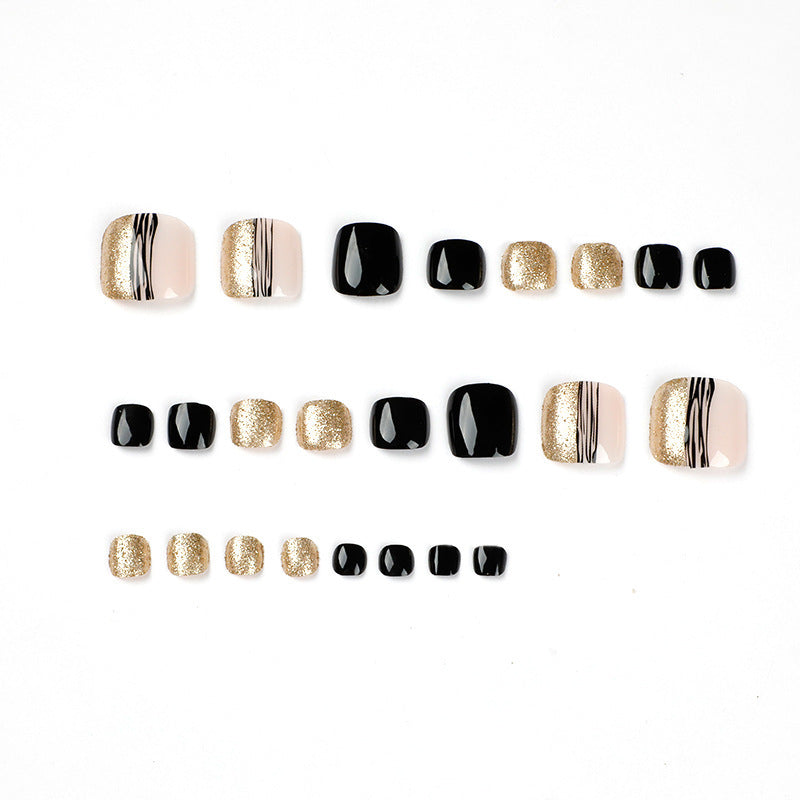 Women's Fashion Black Line Gold Powder Wear Manicure Nails null Women's Fashion Black Line Gold Powder Wear Manicure Nails Women's Fashion Black Line Gold Powder Wear Manicure Nails